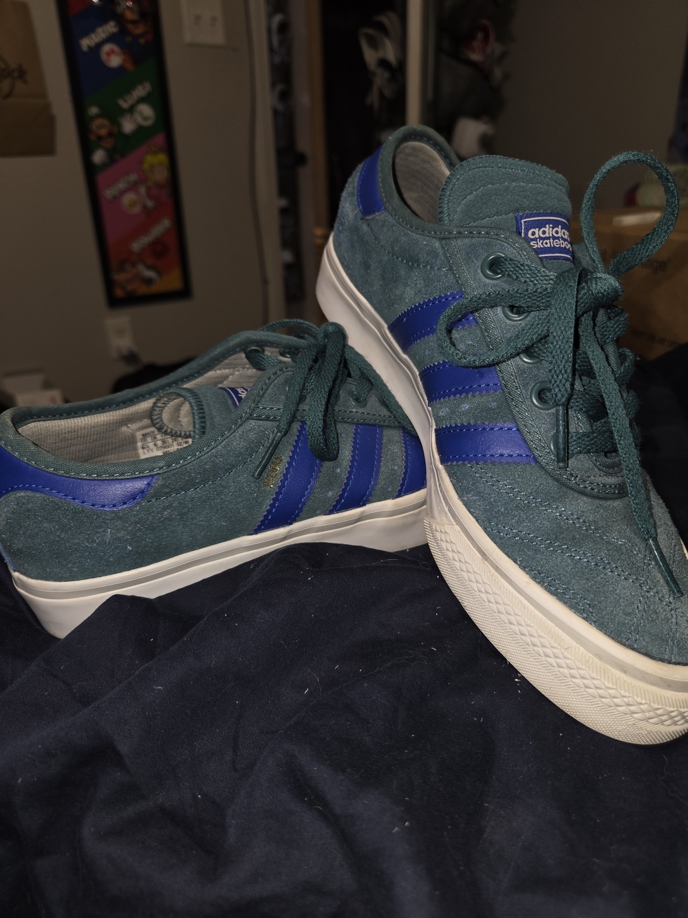 adidas Teal Suede Sneakers with Blue Stripes